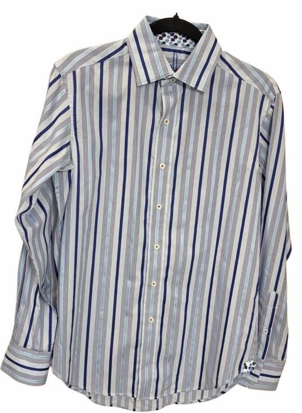 Robert Graham Blue Striped Long Sleeve Button Down Shirt Geometric Print Cuffs